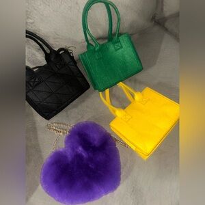 Stylish Black, Green, and Yellow Handbag Set